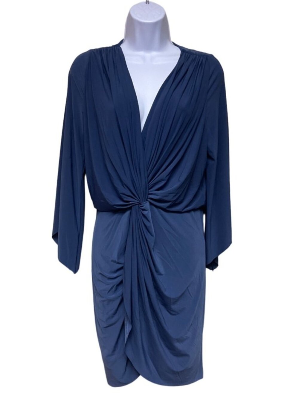 MISA Los Angeles Teget Dress Navy Blue Twist Knot Draped Long Sleeve XS NWT New